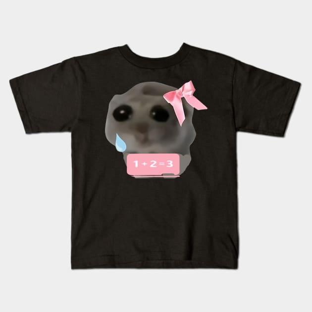 Funny Sad Hamster Meme Girl With Bow Kids T-Shirt by masterpiecesai